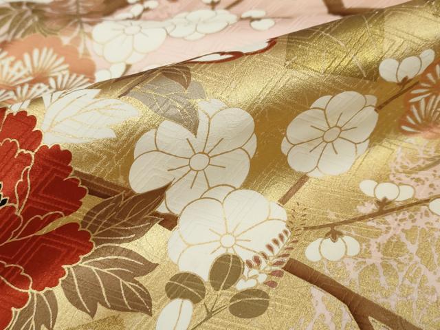 平和屋着物●豪華振袖 駒刺繍 草花文 金彩 正絹 逸品 DABI2934ud