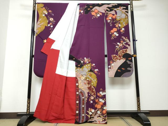 平和屋着物●豪華振袖 駒刺繍 草花文 金彩 正絹 逸品 DABI2935ud