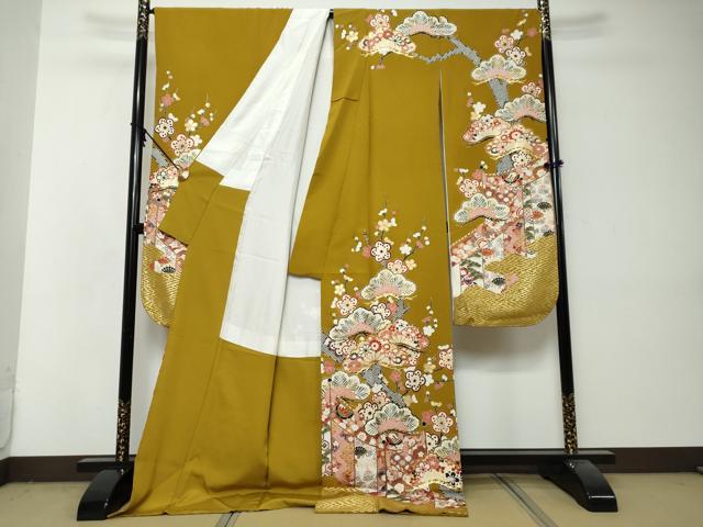 平和屋着物●豪華振袖 駒刺繍 扇面吉祥草花文 金彩 正絹 逸品 DABI2936ud