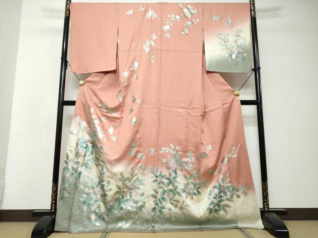 平和屋着物●螺鈿作家 藤本隆士 訪問着 螺鈿 草花文 暈し染め 金銀彩 ロング丈 正絹 逸品 DABI2938ud