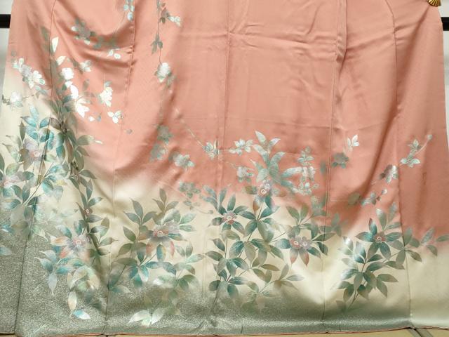 平和屋着物●螺鈿作家 藤本隆士 訪問着 螺鈿 草花文 暈し染め 金銀彩 ロング丈 正絹 逸品 DABI2938ud