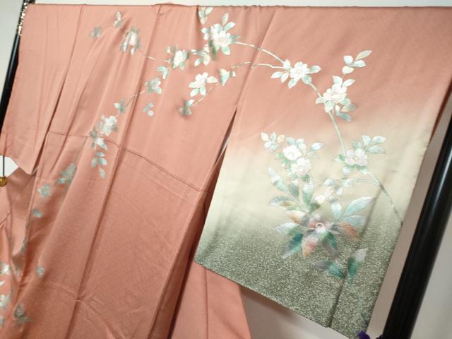 平和屋着物●螺鈿作家 藤本隆士 訪問着 螺鈿 草花文 暈し染め 金銀彩 ロング丈 正絹 逸品 DABI2938ud