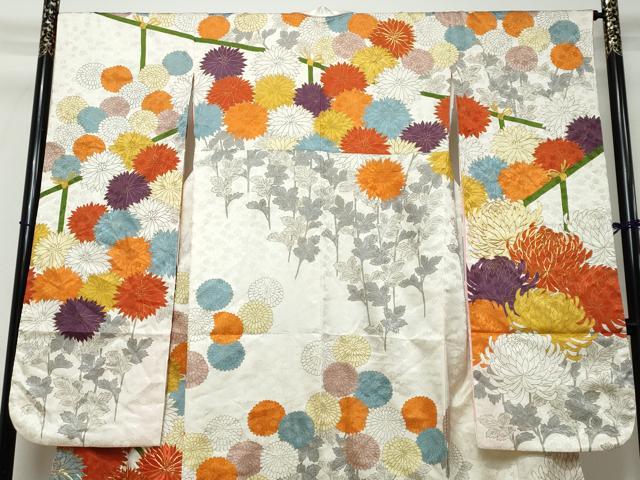 平和屋着物●豪華振袖 駒刺繍 草花文 金彩 正絹 逸品 DABI2944ud
