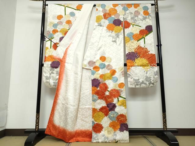 平和屋着物●豪華振袖 駒刺繍 草花文 金彩 正絹 逸品 DABI2944ud