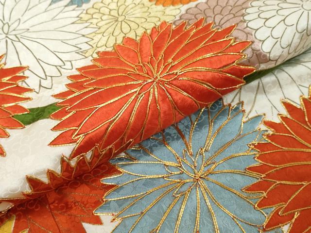 平和屋着物●豪華振袖 駒刺繍 草花文 金彩 正絹 逸品 DABI2944ud