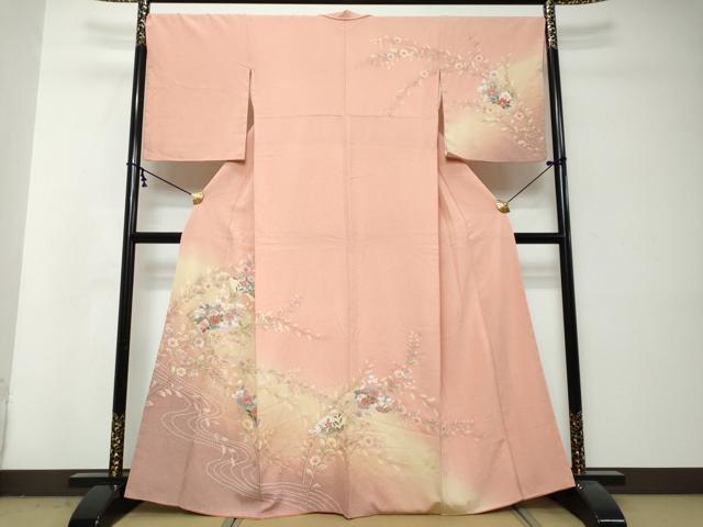 平和屋着物●訪問着 地紙草花文 暈し染め 金彩 正絹 逸品 DABI2968ud