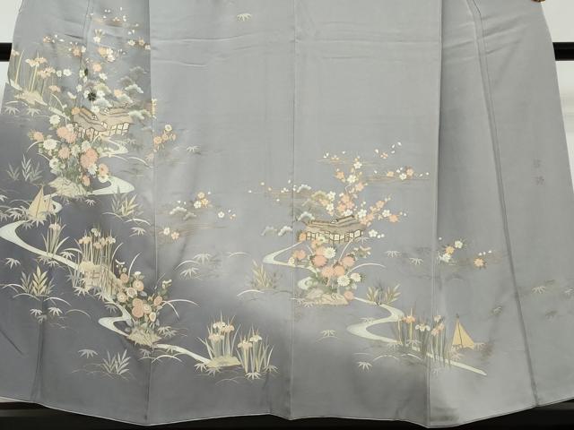 平和屋着物●訪問着 螺鈿 作家物 流水風景草花文 暈し染め 金彩 正絹 逸品 DABI2976ud