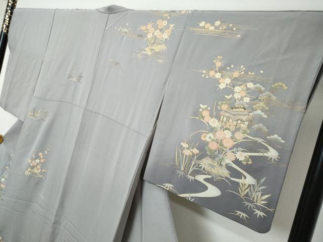 平和屋着物●訪問着 螺鈿 作家物 流水風景草花文 暈し染め 金彩 正絹 逸品 DABI2976ud