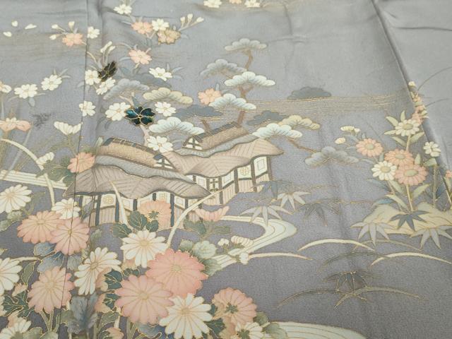 平和屋着物●訪問着 螺鈿 作家物 流水風景草花文 暈し染め 金彩 正絹 逸品 DABI2976ud