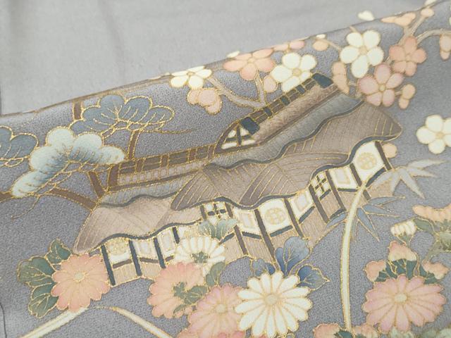 平和屋着物●訪問着 螺鈿 作家物 流水風景草花文 暈し染め 金彩 正絹 逸品 DABI2976ud
