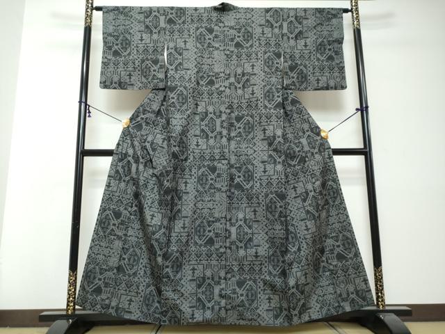 平和屋着物●本場大島紬 7マルキ 幾何学文様 正絹 逸品 DABI2978ud