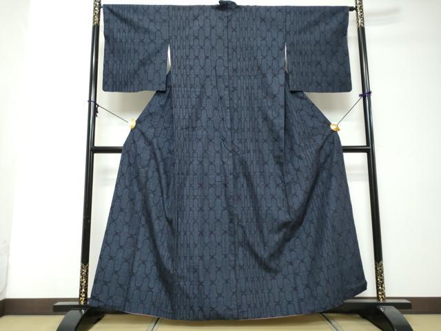平和屋着物●結城紬 80亀甲 網目文様 正絹 逸品 DABI2992ud