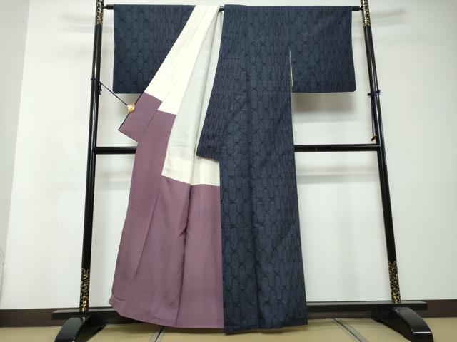 平和屋着物●結城紬 80亀甲 網目文様 正絹 逸品 DABI2992ud