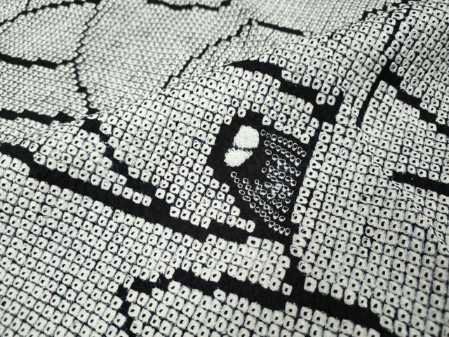 平和屋着物●本疋田絞り 小紋 花尽くし文 黒地 正絹 逸品 DABI2994ud