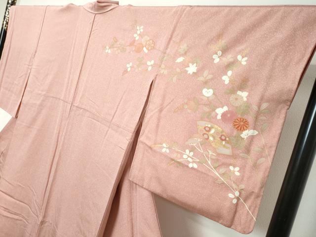 平和屋着物●訪問着 地紙草花文 暈し染め 金彩 正絹 逸品 DABI2997ud