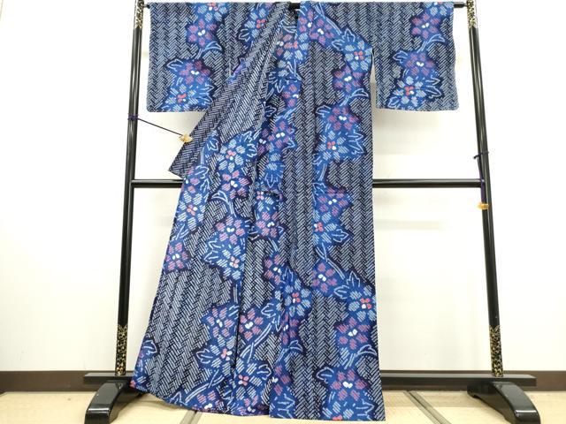 平和屋着物∴夏物 浴衣 有松鳴海絞り 草花文 綿 逸品 未使用 DABI3002cd
