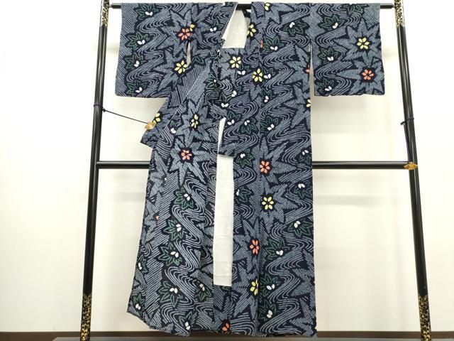 平和屋着物∴夏物 浴衣 有松鳴海絞り 流水花文 綿 逸品 DABI3004cd
