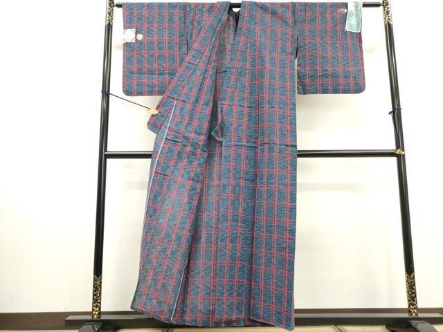 平和屋着物∴夏物 阿波しじら織 浴衣 格子 高島屋扱い 証紙付き 綿 逸品 DABI3005cd