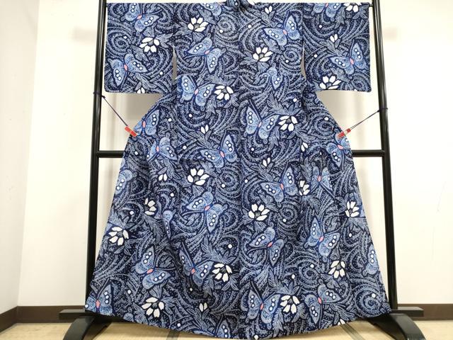 平和屋着物∴夏物 浴衣 有松鳴海絞り 流水花蝶文 綿 逸品 DABI3039cd
