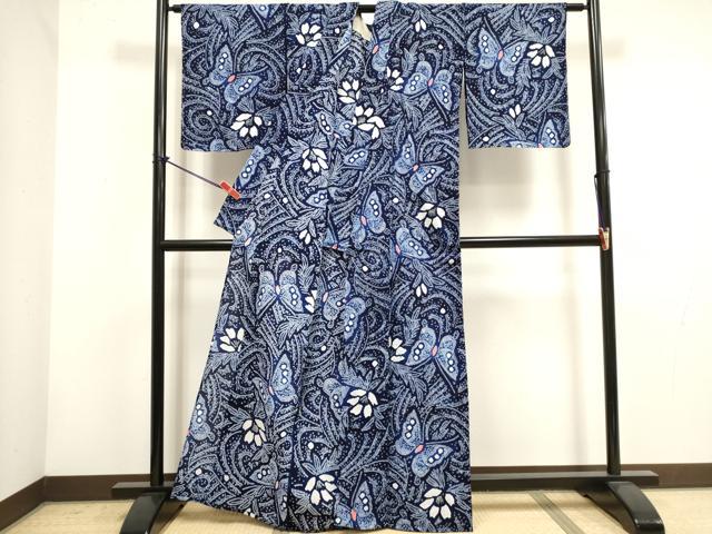 平和屋着物∴夏物 浴衣 有松鳴海絞り 流水花蝶文 綿 逸品 DABI3039cd