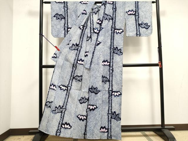 平和屋着物∴夏物 浴衣 有松鳴海絞り 笹竹文 綿 逸品 DABI3069cd