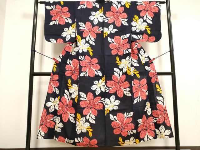 平和屋着物∴夏物 浴衣 注染 草花文 綿 逸品 DABI3072cd