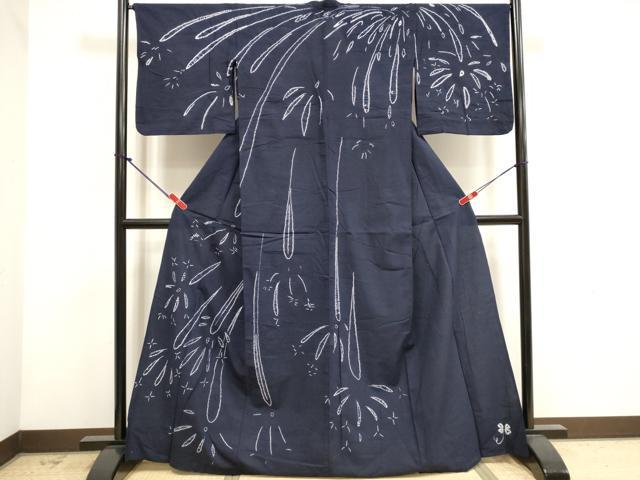 平和屋着物∴夏物 訪問着・浴衣兼用 有松鳴海絞り 花火 綿 逸品 DABI3075cd