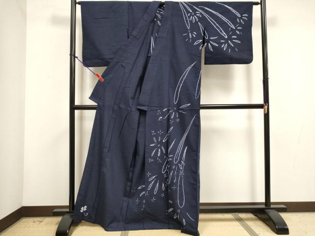 平和屋着物∴夏物 訪問着・浴衣兼用 有松鳴海絞り 花火 綿 逸品 DABI3075cd