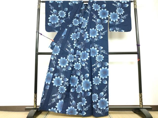 平和屋着物∴夏物 浴衣 注染 手縫い 草花文 綿 逸品 DABI3078cd
