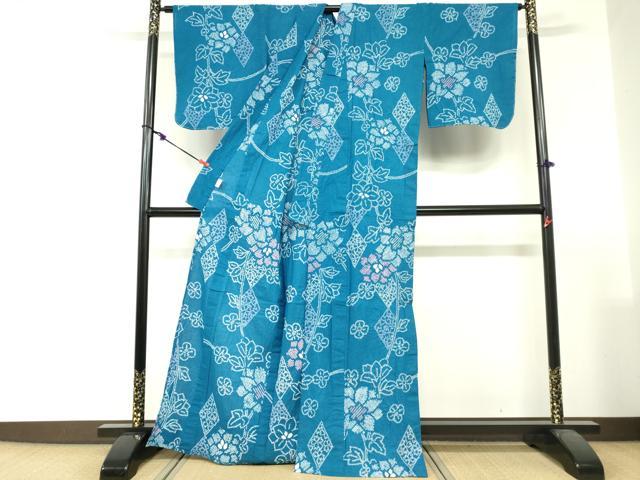 平和屋着物∴夏物 浴衣 有松鳴海絞り 枝花文 綿 逸品 未使用 DABI3089cd