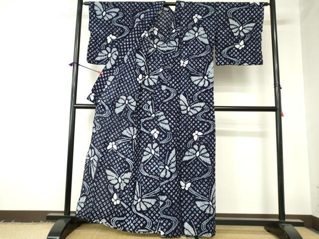 平和屋着物∴夏物 浴衣 有松鳴海絞り 流水舞蝶文 綿 逸品 DABI3182cd