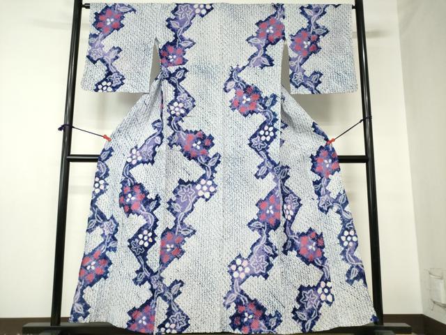 平和屋着物∴夏物 浴衣 有松鳴海絞り 枝花文 綿 逸品 DABI3183cd
