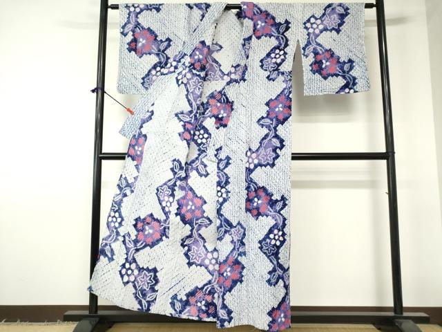 平和屋着物∴夏物 浴衣 有松鳴海絞り 枝花文 綿 逸品 DABI3183cd