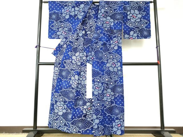 平和屋着物∴夏物 浴衣 有松鳴海絞り 雲取り花文 綿 逸品 DABI3192cd