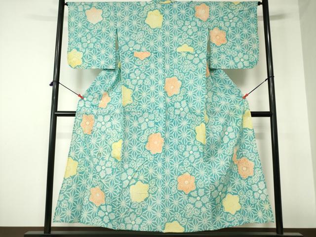 平和屋着物∴夏物 浴衣 有松鳴海絞り 麻の葉花文 綿 逸品 DABI3205cd
