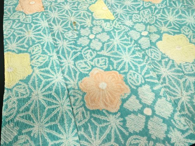 平和屋着物∴夏物 浴衣 有松鳴海絞り 麻の葉花文 綿 逸品 DABI3205cd