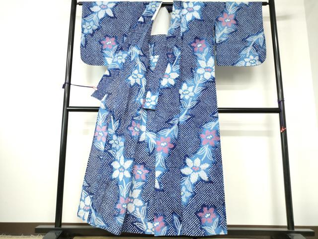 平和屋着物∴夏物 浴衣 有松鳴海絞り 草花文 綿 逸品 DABI3210cd