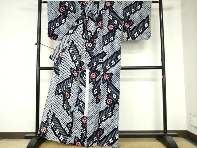 平和屋着物∴夏物 浴衣 有松鳴海絞り 枝花文 綿 逸品 未使用 DABI3236cd