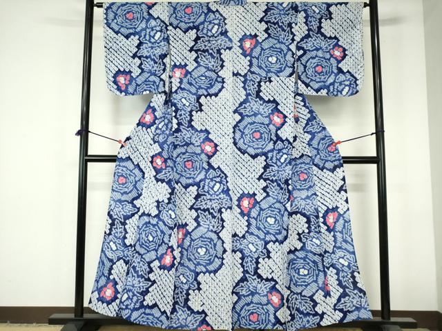 平和屋着物∴夏物 浴衣 有松鳴海絞り 薔薇 バラ 綿 逸品 DABI3241cd