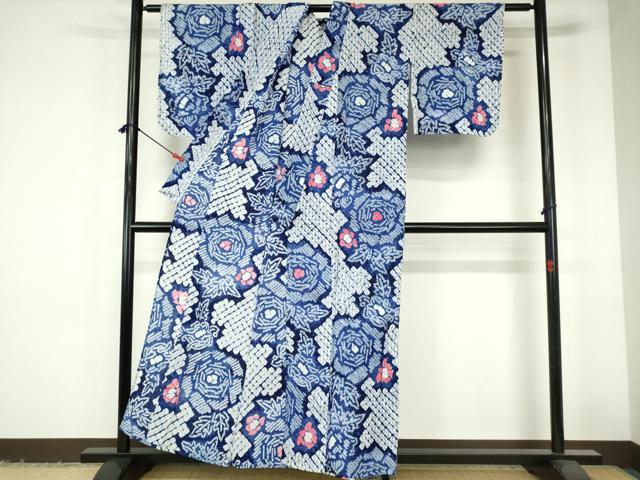 平和屋着物∴夏物 浴衣 有松鳴海絞り 薔薇 バラ 綿 逸品 DABI3241cd