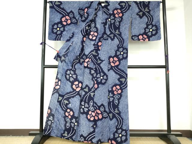 平和屋着物∴夏物 浴衣 有松鳴海絞り 流水花文 綿 逸品 DABI3255cd