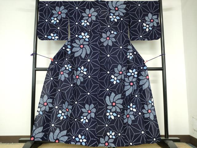平和屋着物∴夏物 浴衣 有松鳴海絞り 麻の葉花文 綿 逸品 DABI3261cd