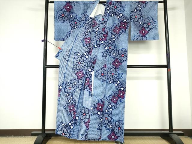 平和屋着物∴夏物 浴衣 有松鳴海絞り 枝花文 綿 逸品 DABI3263cd