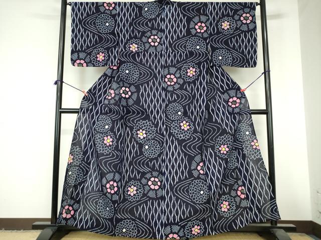 平和屋着物∴夏物 浴衣 有松鳴海絞り 立涌花文 菊 綿 逸品 DABI3267cd