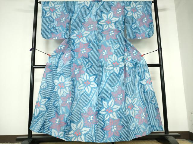 平和屋着物∴夏物 浴衣 有松鳴海絞り 草花文 綿 逸品DABI3277cd
