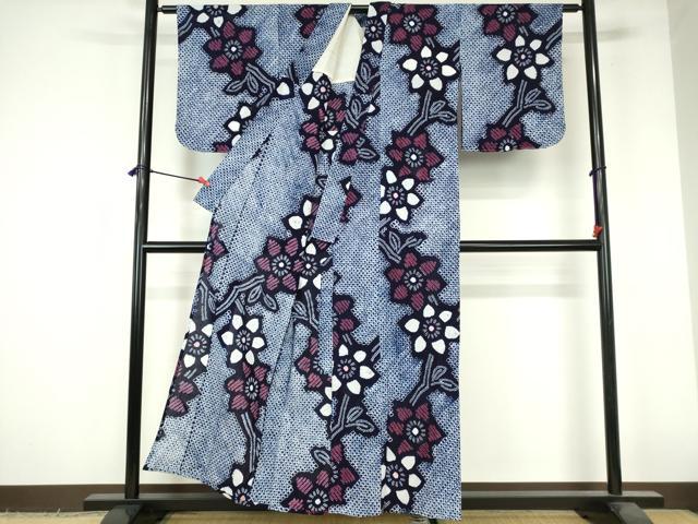 平和屋着物∴夏物 浴衣 有松鳴海絞り 枝花文 綿 逸品 未使用 DABI3286cd