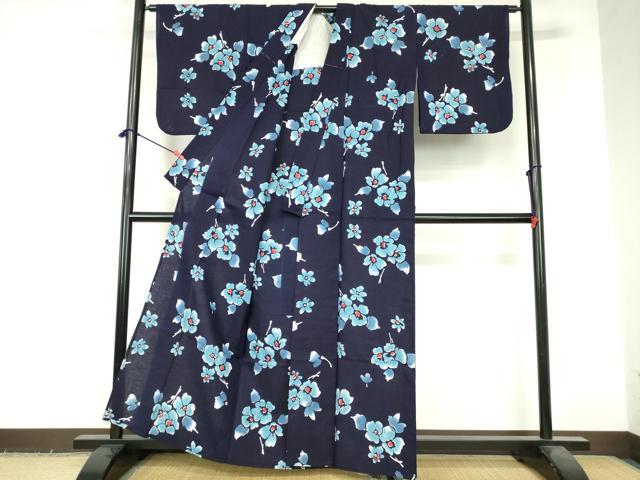 平和屋着物∴夏物 浴衣 注染 手縫い 舞花文 暈し染め 綿 逸品 DABI3291cd