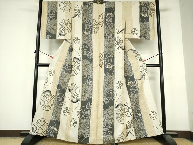 平和屋着物∴夏物 浴衣 注染 吉祥間道 海老 綿 逸品 未使用 DABI3310cd
