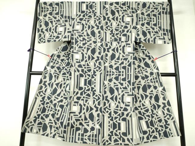 平和屋着物∴夏物 男性 浴衣 注染 手縫い 抽象文 綿 逸品 DABI3325cd