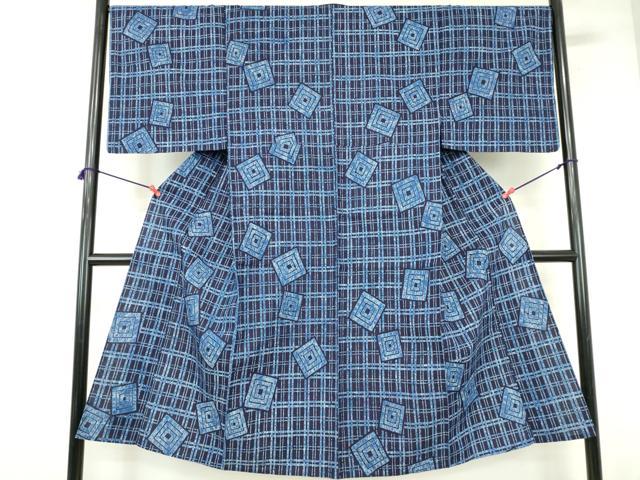 平和屋着物∴夏物 男性 浴衣 注染 手縫い 菱文 綿 逸品 DABI3369cd